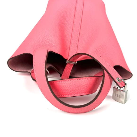 Authentic HERMES Picotin Lock 18 PM Pink Rose Azalee Taurillon Clemence Satchel - Picture 6 of 11